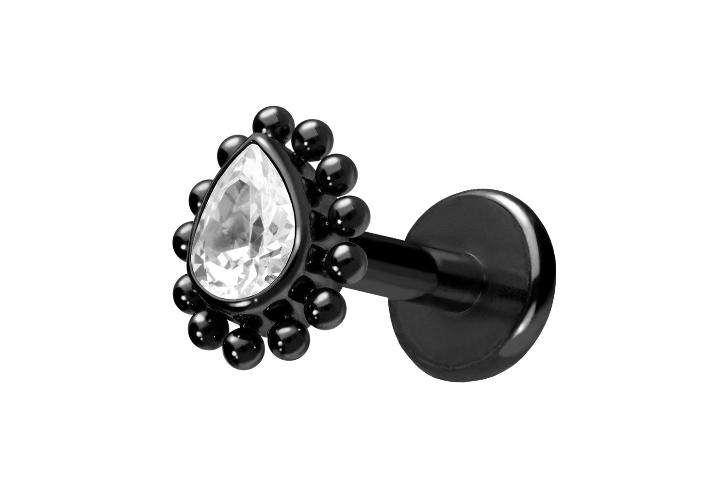 Titan Labret Piercing mit Push Fit KRISTALLTROPFEN + KUGELN